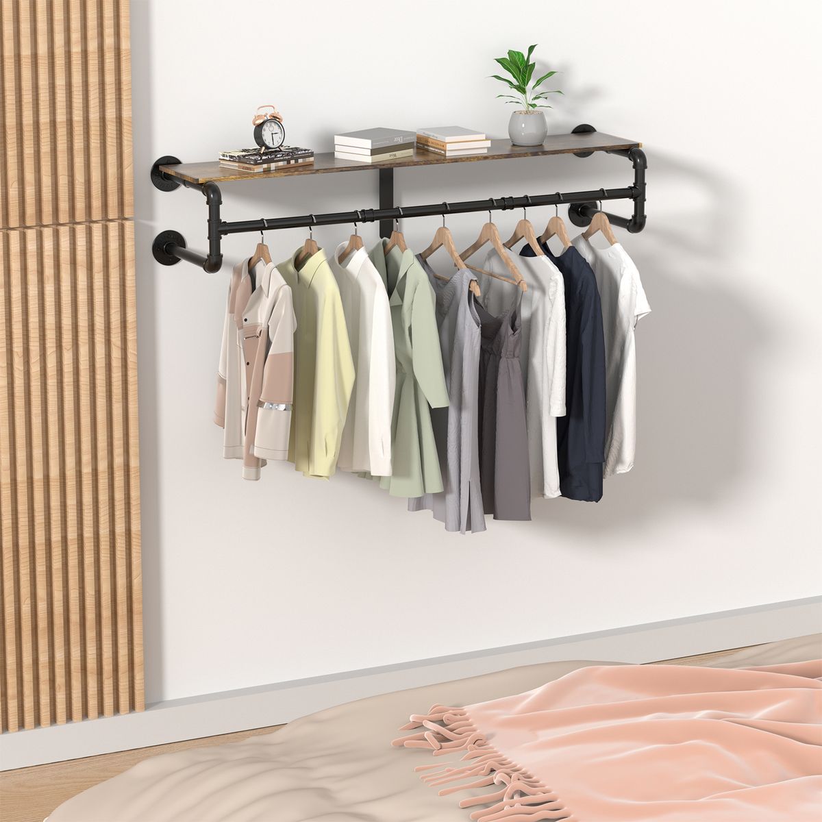 AIZO - Perchero industrial tubería estante ropa montado en la pared de 100cm