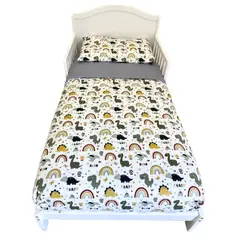 PELLITOS - SET ROPA PARA CAMA DE TRANSICIÓN DINO FELIZ 100% ALGODON DE 4 PIEZAS