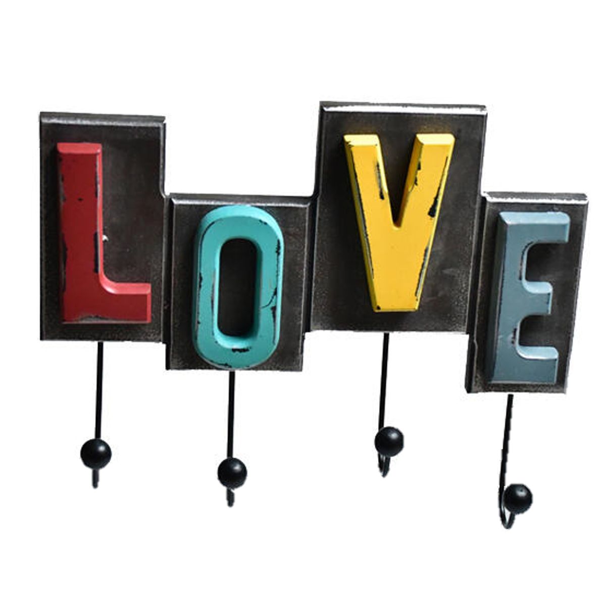 VGO - Perchero madera 4 Ganchos Love  30x25x6 cm Vgo