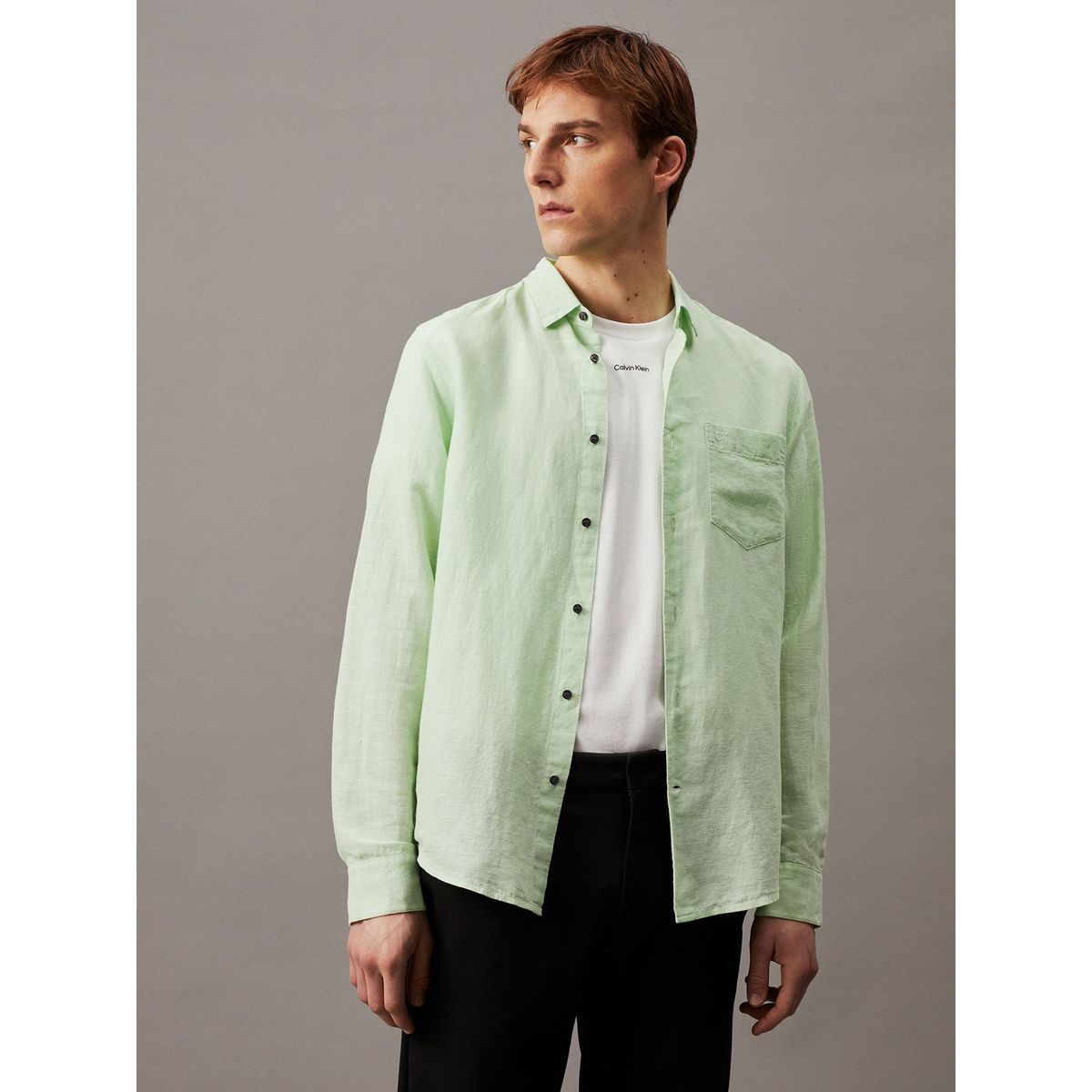 CALVIN KLEIN - Camisa Linen Cotton Regular Verde Calvin Klein
