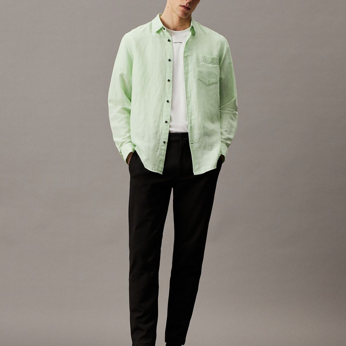 CALVIN KLEIN - Camisa Linen Cotton Regular Verde Calvin Klein
