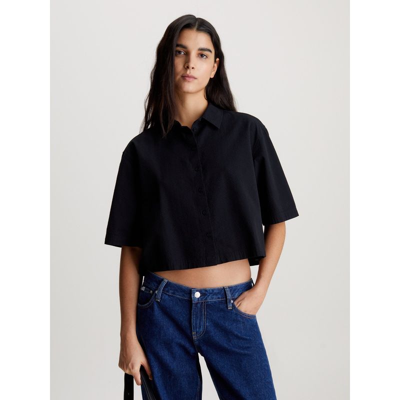 CALVIN KLEIN - Camisa Back Detail Seersucker Negro Calvin Klein