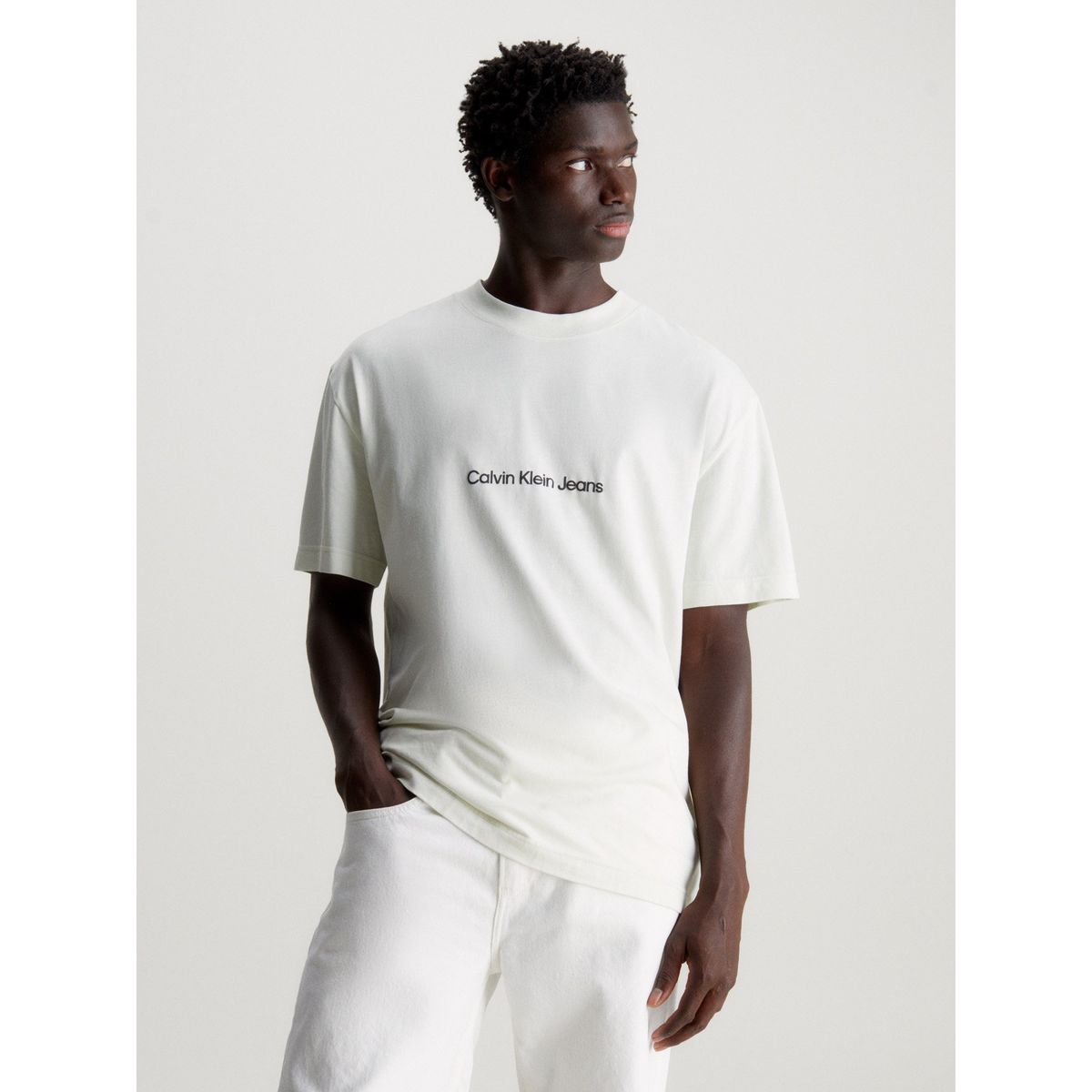 CALVIN KLEIN - Polera Square Frequency Logo Blanco Calvin Klein