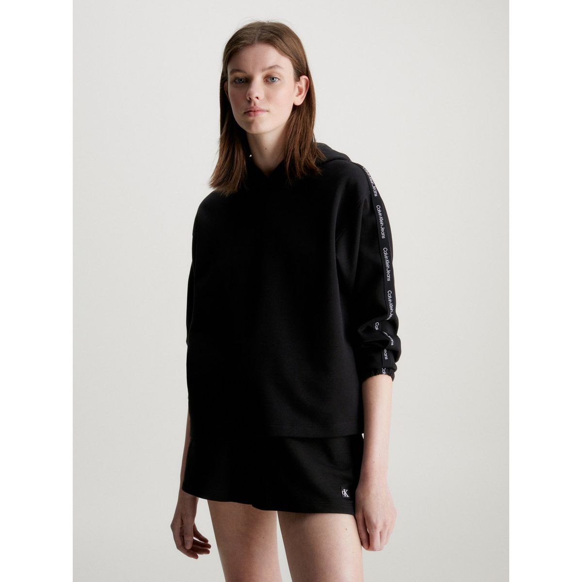 CALVIN KLEIN - Polerón con Gorro Logo Elastic Negro Calvin Klein