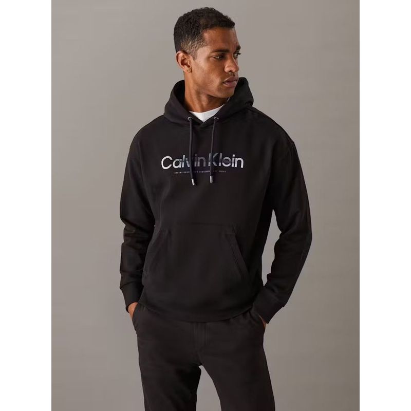 CALVIN KLEIN - Polerón con Gorro Diffused Negro Calvin Klein