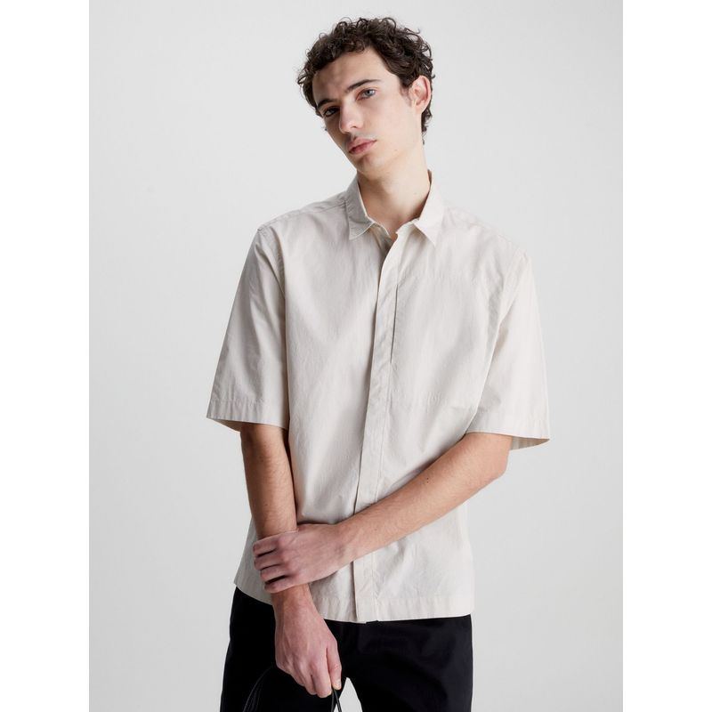 CALVIN KLEIN - Camisa Linen Cotton Cuban Beige Calvin Klein