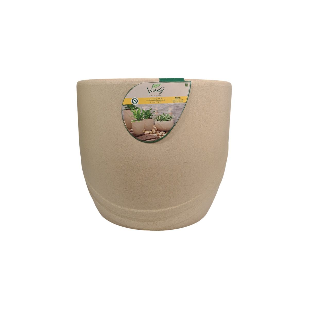 VERDY - Maceta Río De Janeiro Beige 37x35cms Efecto Piedra con Plato