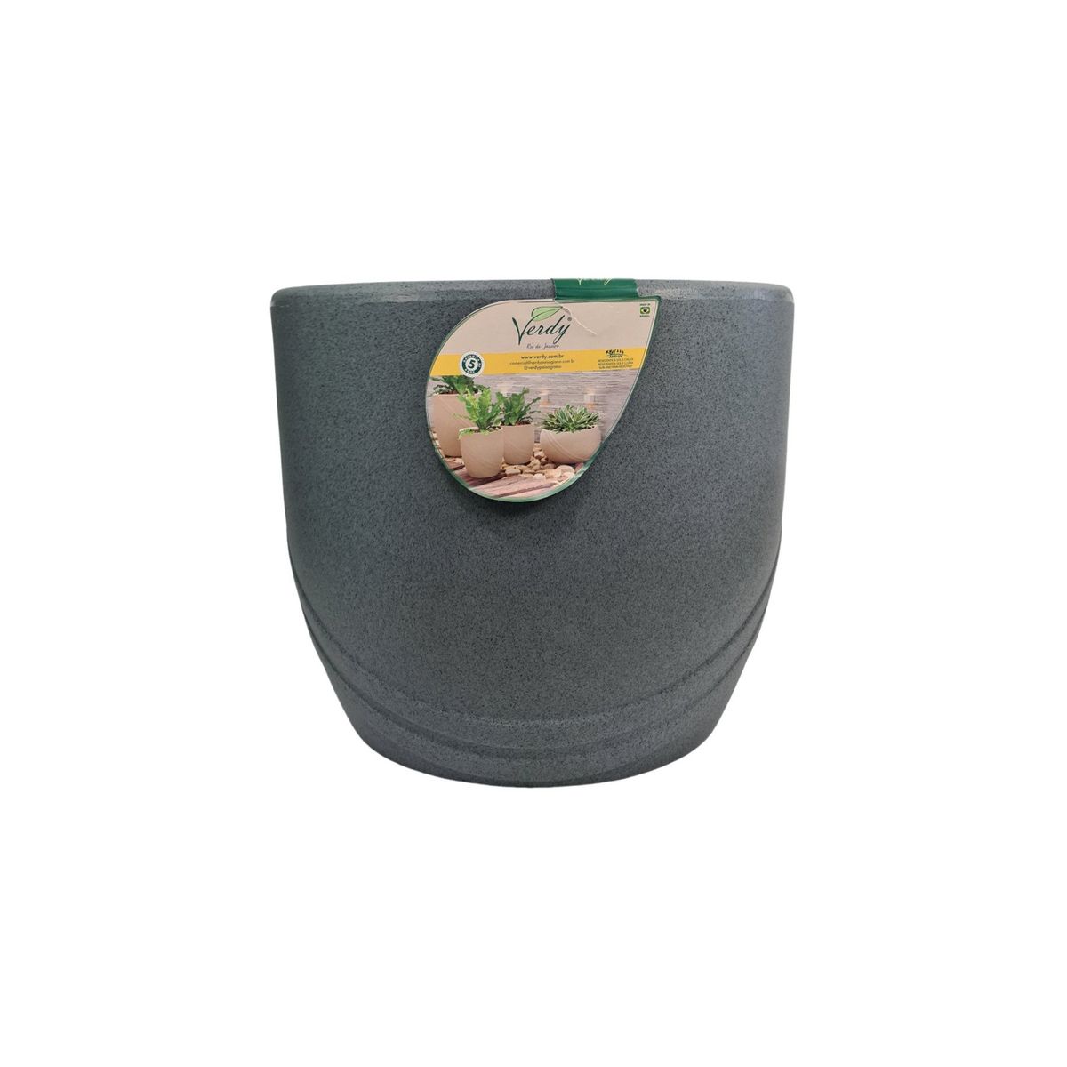 VERDY - Maceta Río De Janeiro Grafito 37x35cms Efecto Piedra con Plato