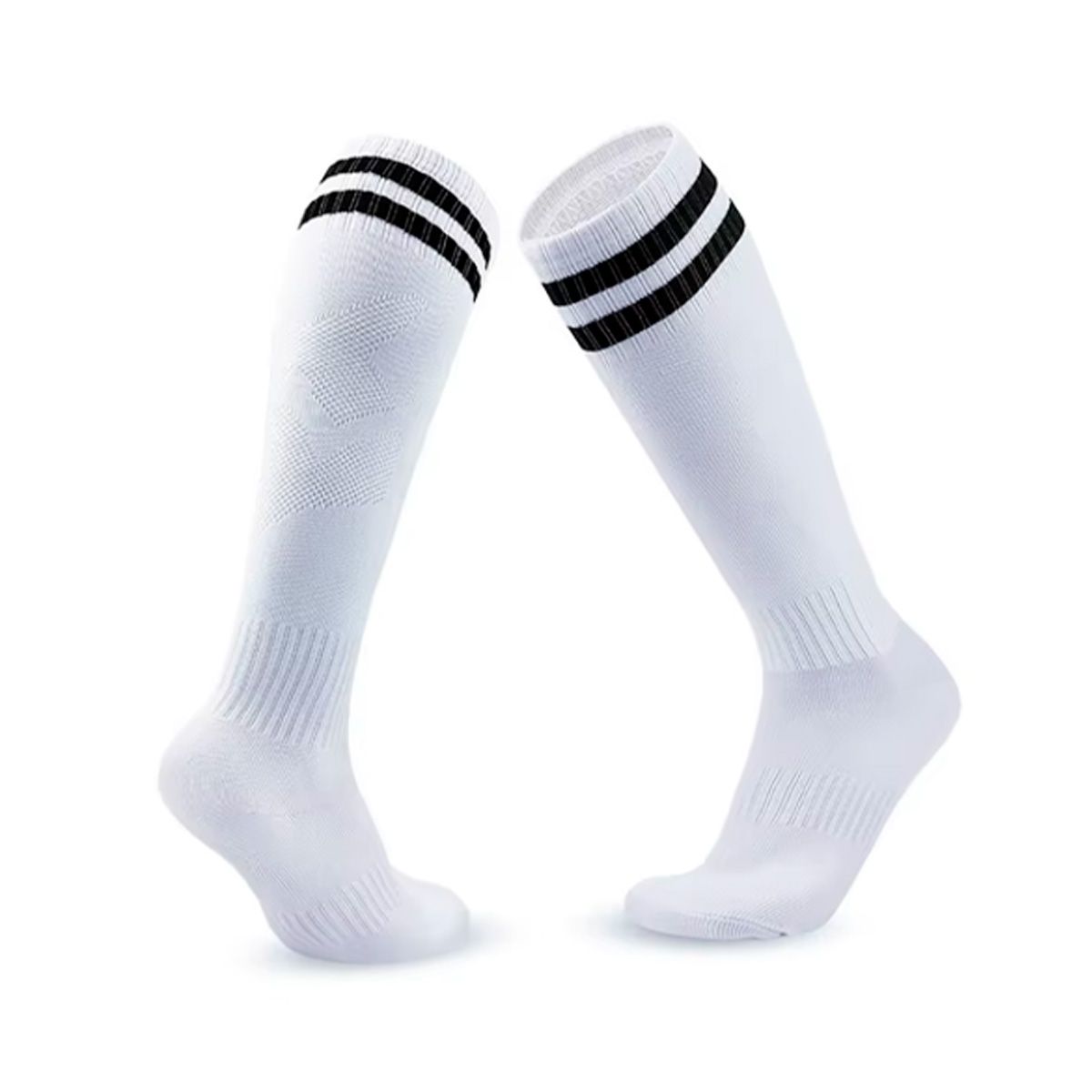 GENERICO - Calcetines Futbol Pack 10x Calidad B - Blanco Rayas Negras