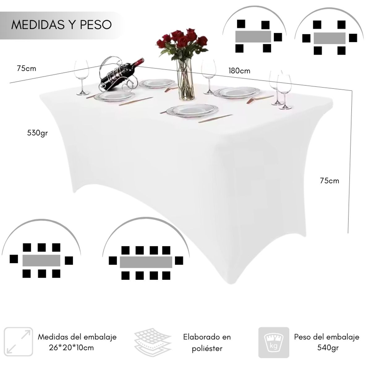 GENERICO - Mantel Rectangular Mesa Funda Tela Spandex 1807575 Evento