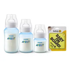 AVENT - Set 3 Mamaderas Anticolic Blue sin BPA + Letrero Amarillo
