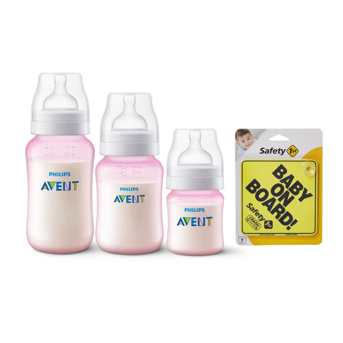 PHILIPS AVENT - Set 3 Mamaderas Anticolic Pink Sin BPA + Letrero Amarillo