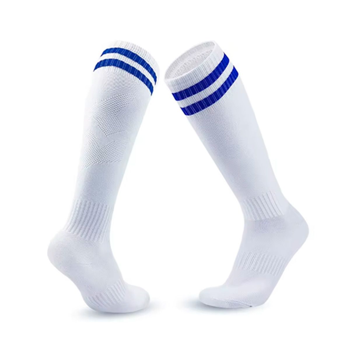 GENERICO - Calcetines Futbol Pack 10x Calidad B - Blanco Rayas Azules