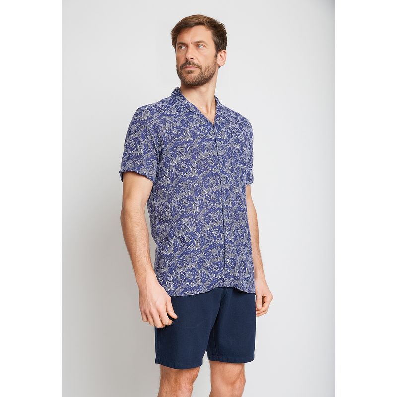 TRIAL - Camisa Manga Corta hombre Casual Relaxed fit Baltazar Viscosa Azul