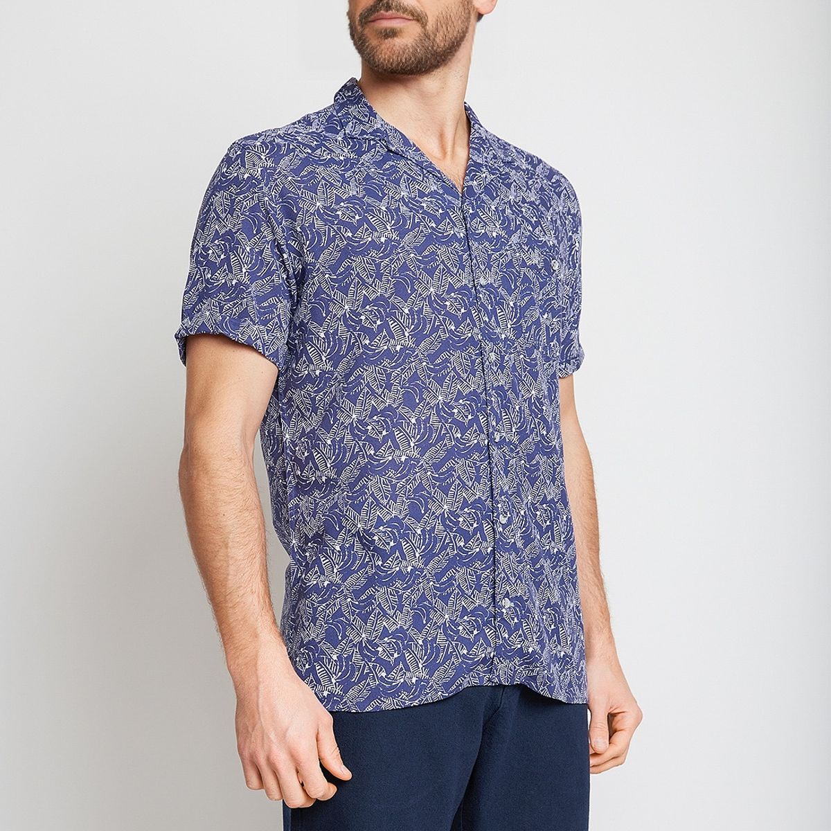 TRIAL - Camisa Manga Corta hombre Casual Relaxed fit Baltazar Viscosa Azul