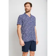 TRIAL - Camisa Manga Corta hombre Casual Relaxed fit Baltazar Viscosa Azul
