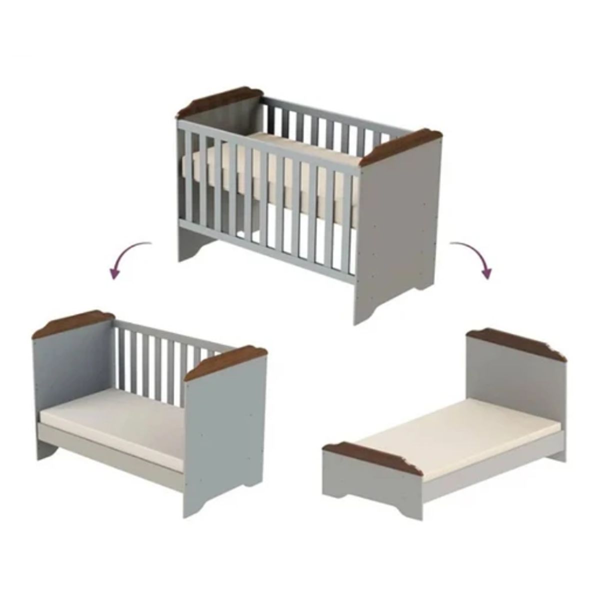 KIDSCOOL - Cuna 3 Funciones Gris/Cafe Miel