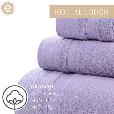 Imagen 2 del producto Pack 3 Toallas Lila Cuerpo Manos Y Cara 100% Algodon Gruesas