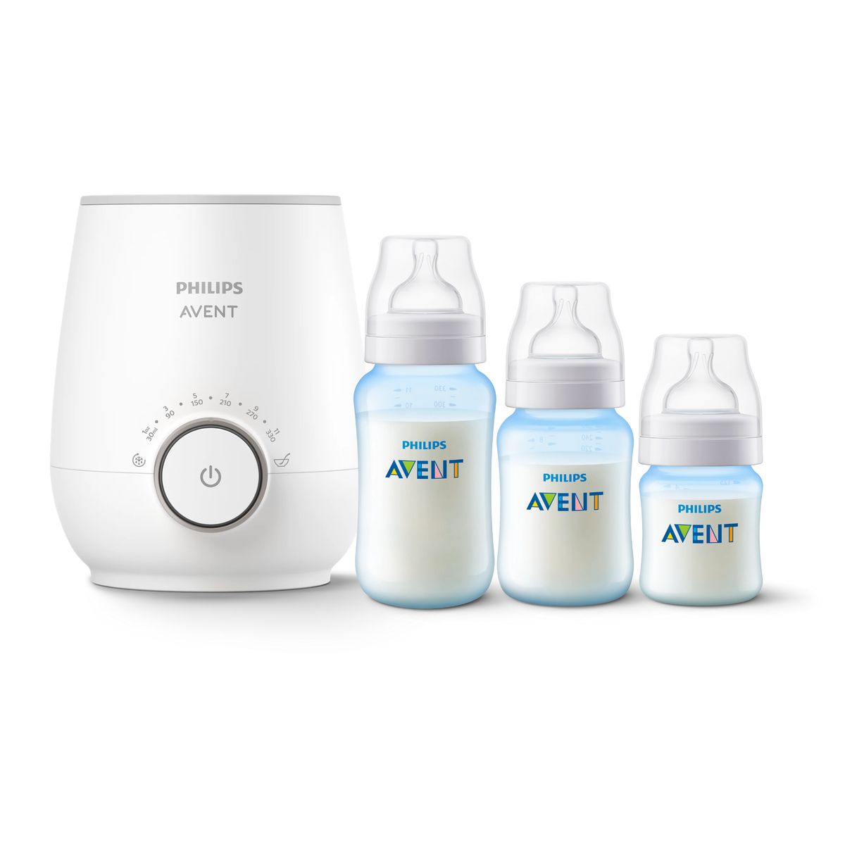 PHILIPS - Pack Calentador de biberones + 3 Mamaderas Blue