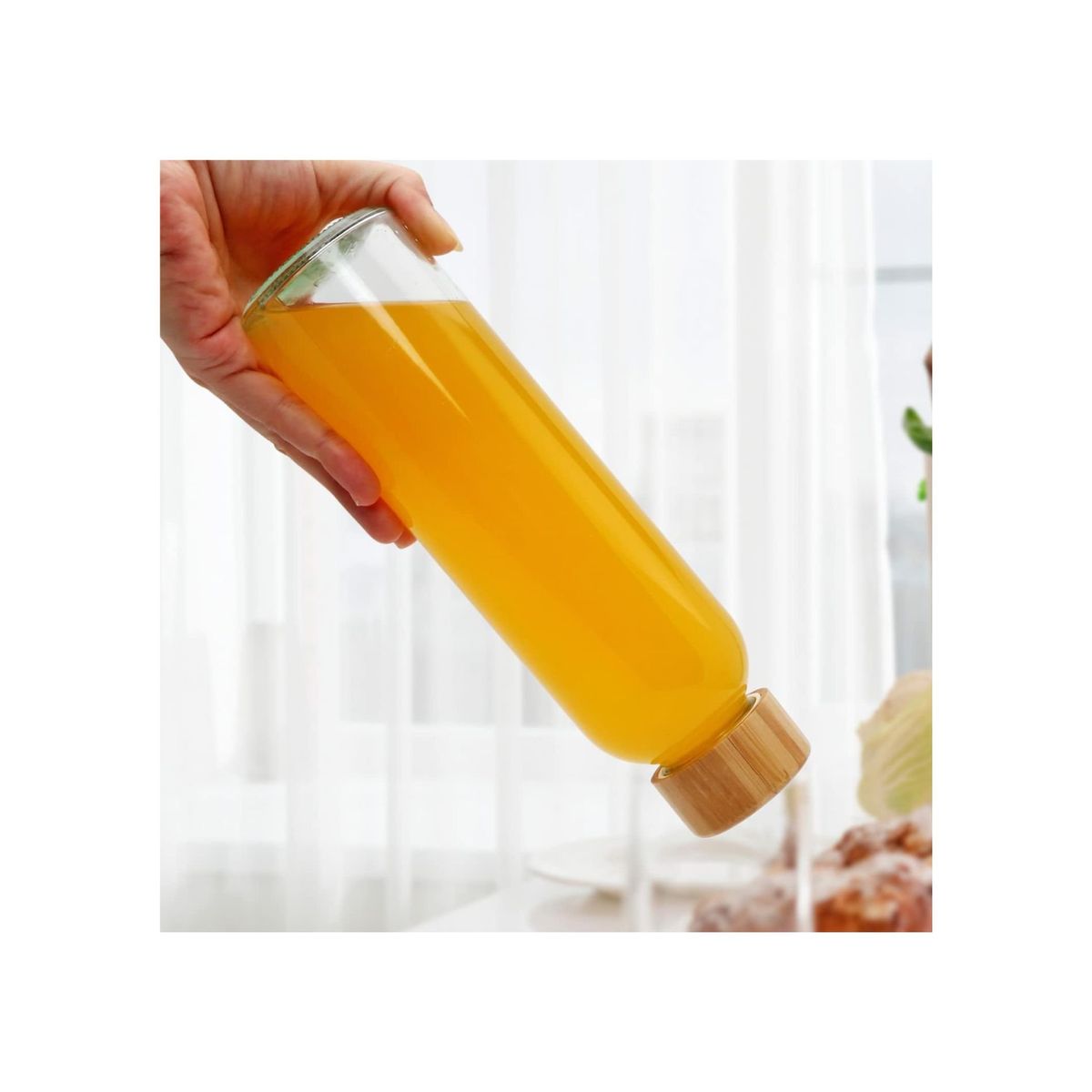 GENERICO - Botella De Vidrio Con Tapa Bambú de Agua Bebidas 500ml