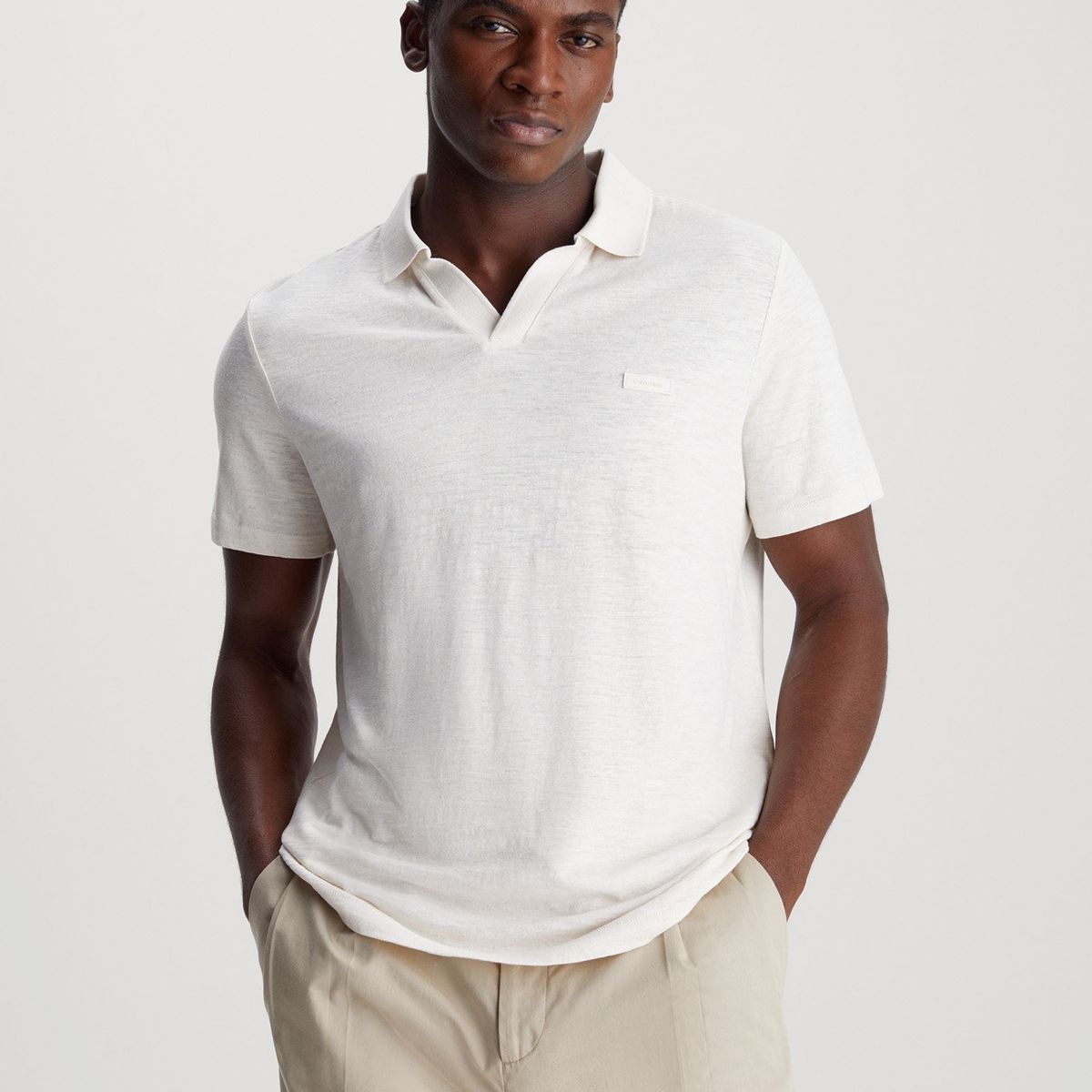 CALVIN KLEIN - Polo Cotton Linen Blanco Calvin Klein