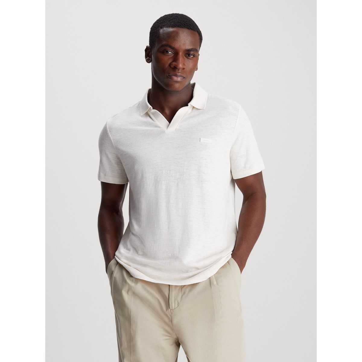CALVIN KLEIN - Polo Cotton Linen Blanco Calvin Klein