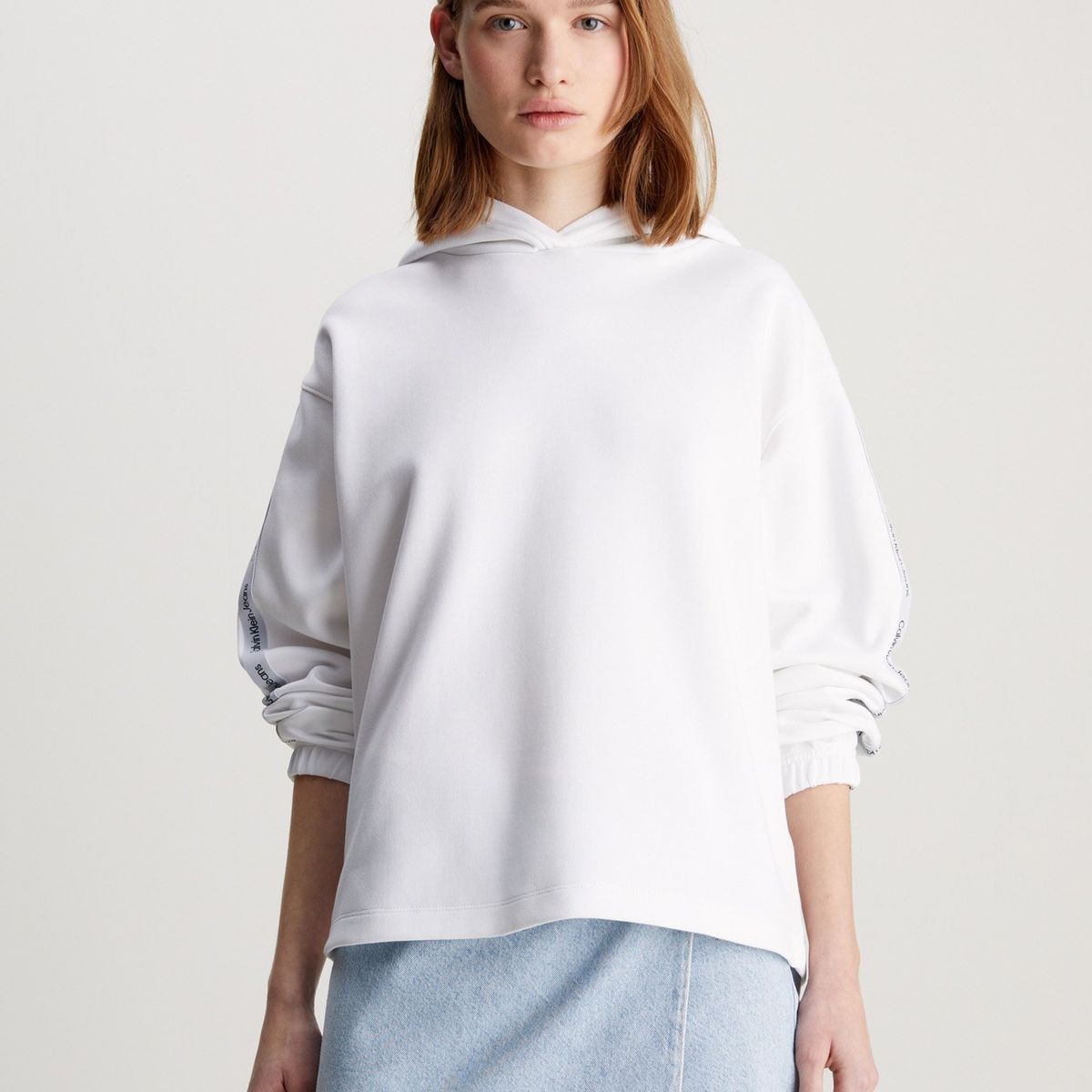 CALVIN KLEIN - Polerón con Gorro Logo Elastic Blanco Calvin Klein