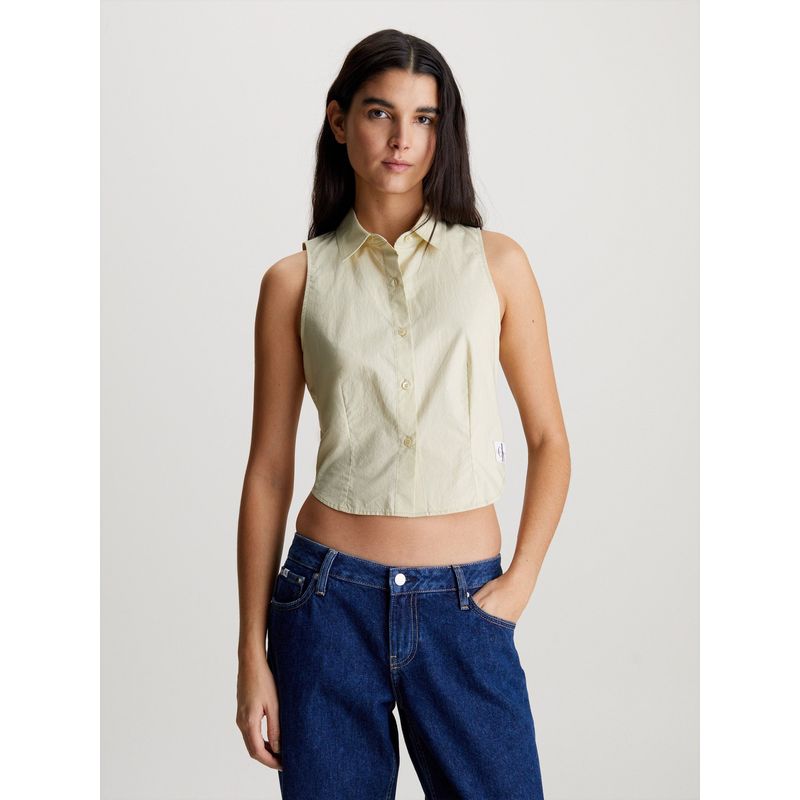 CALVIN KLEIN - Blusa Woven Label Verde Calvin Klein