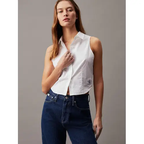CALVIN KLEIN - Blusa Woven Label Blanco
