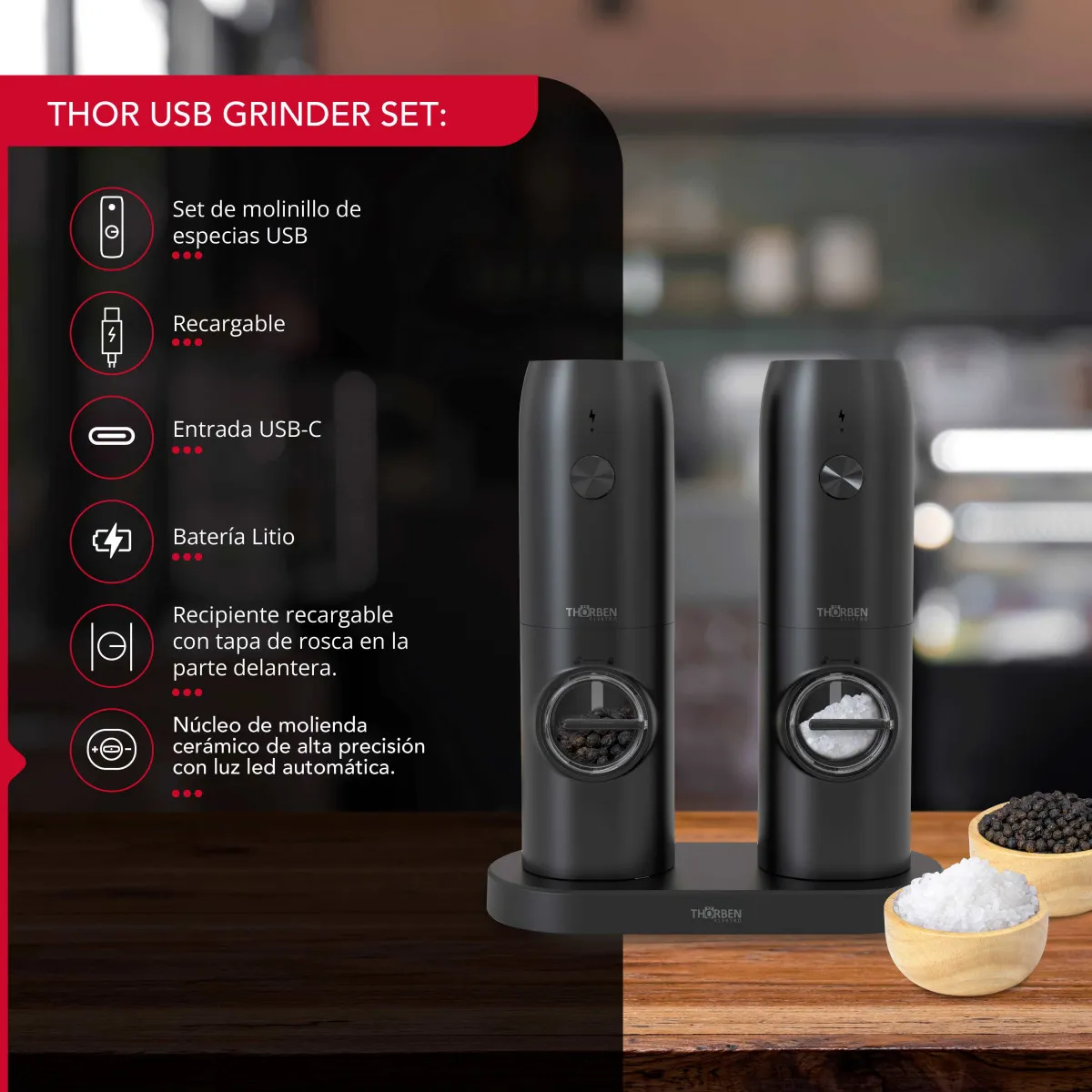 THORBEN - Moledora de Especias USB Thor Grinder Set