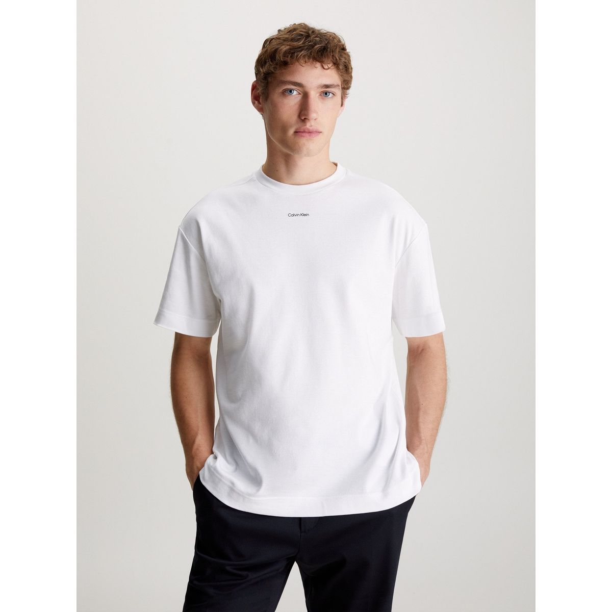 CALVIN KLEIN - Polera Nano Logo Interlock Blanco Calvin Klein