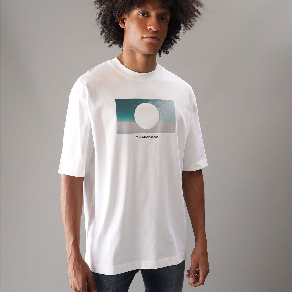 CALVIN KLEIN - Polera Cut Out Box Graphic Blanco Calvin Klein