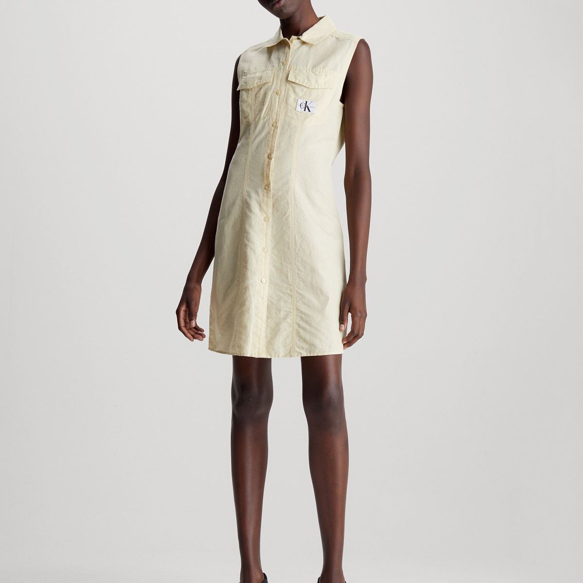 CALVIN KLEIN - Vestido Sleeveless Cotton Shirt Verde Calvin Klein