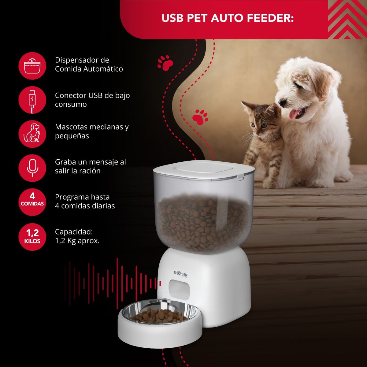 THORBEN - Dispensador comida eléctrico Thor Pet Auto-Feeder