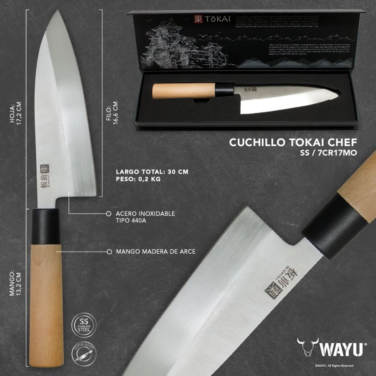 WAYU - CUCHILLO TOKAI CHEF  (Acero inoxidable)