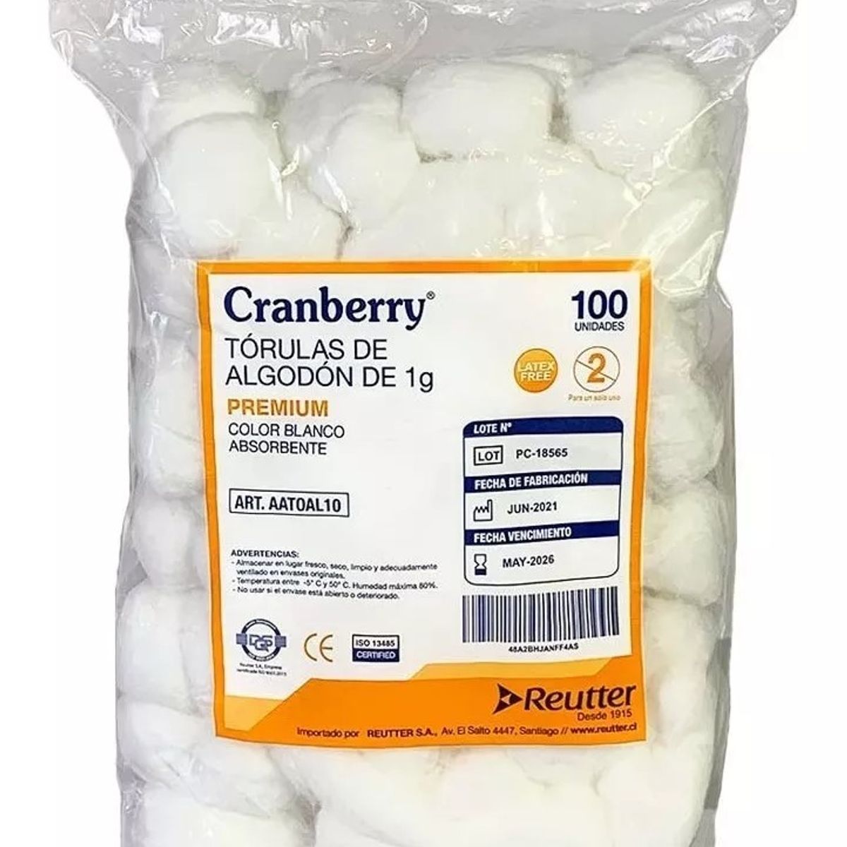 CRANBERRY - Torula De Algodón Premium 1gr Bolsa De 100 Und