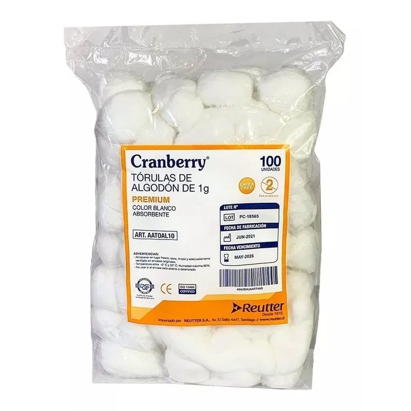 CRANBERRY - Torula De Algodón Premium 1gr Cranberry Bolsa De 100 Und