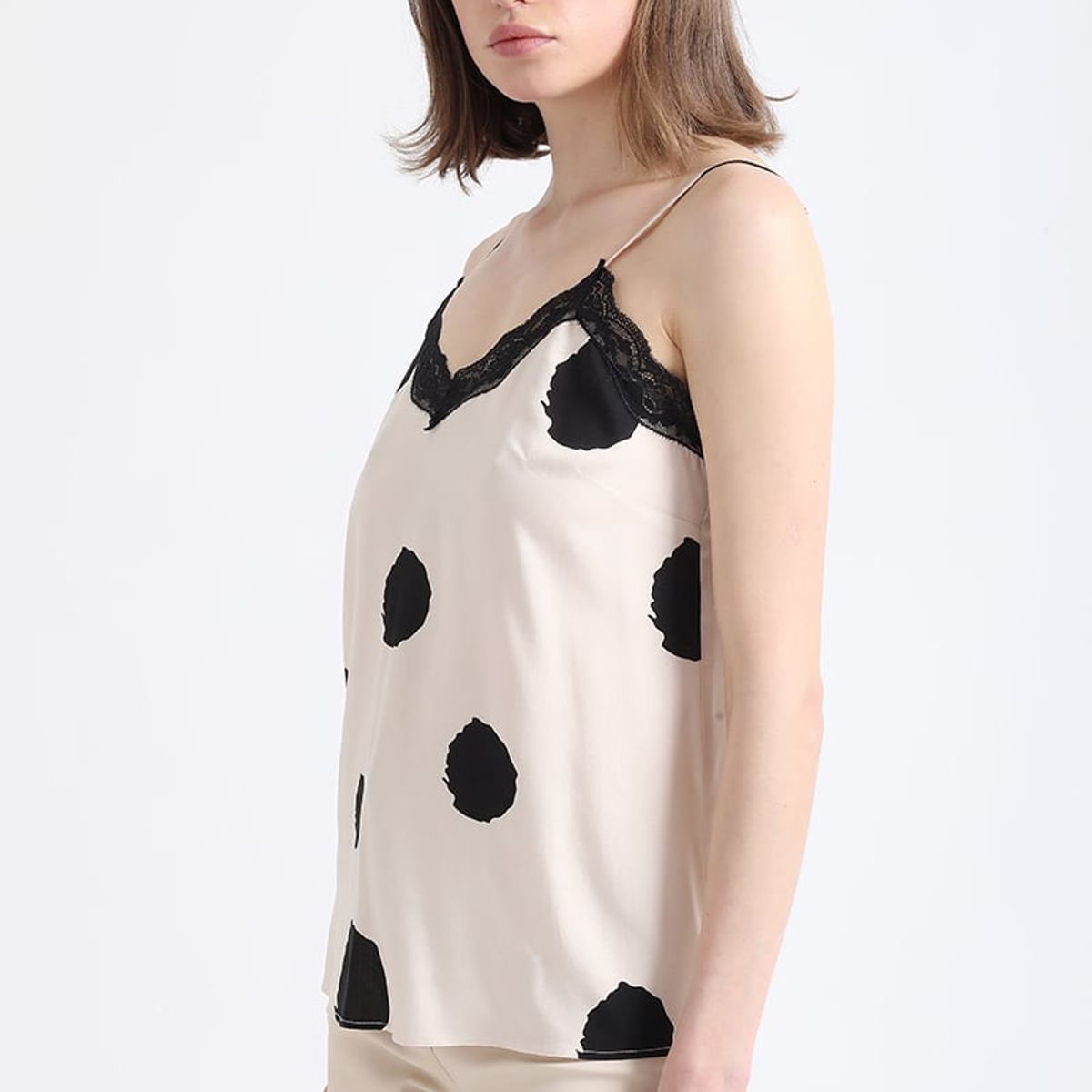 LIOLA - Top Lencero Estampado Manchas Puntos, Beige Liola