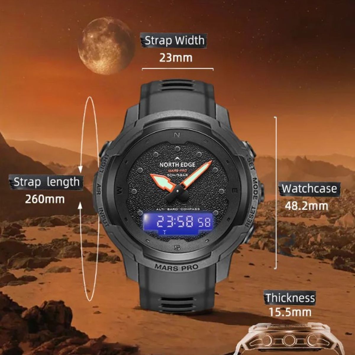 NORTH EDGE - Reloj Hombre NORTH EDGE MARS PRO Sport Outdoor Militar Digital