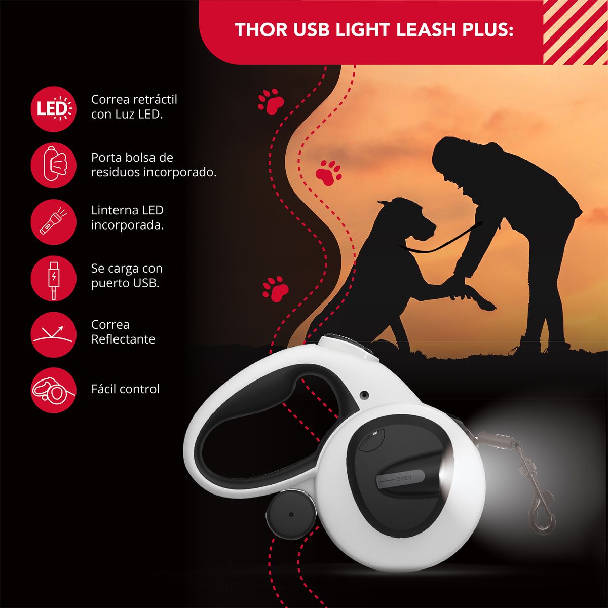 THORBEN - Correa Luminosa Thor Usb Light Leash Plus L