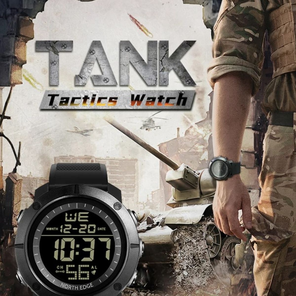 NORTH EDGE - Reloj Hombre NORTH EDGE TANK Sport Outdoor Militar Digital