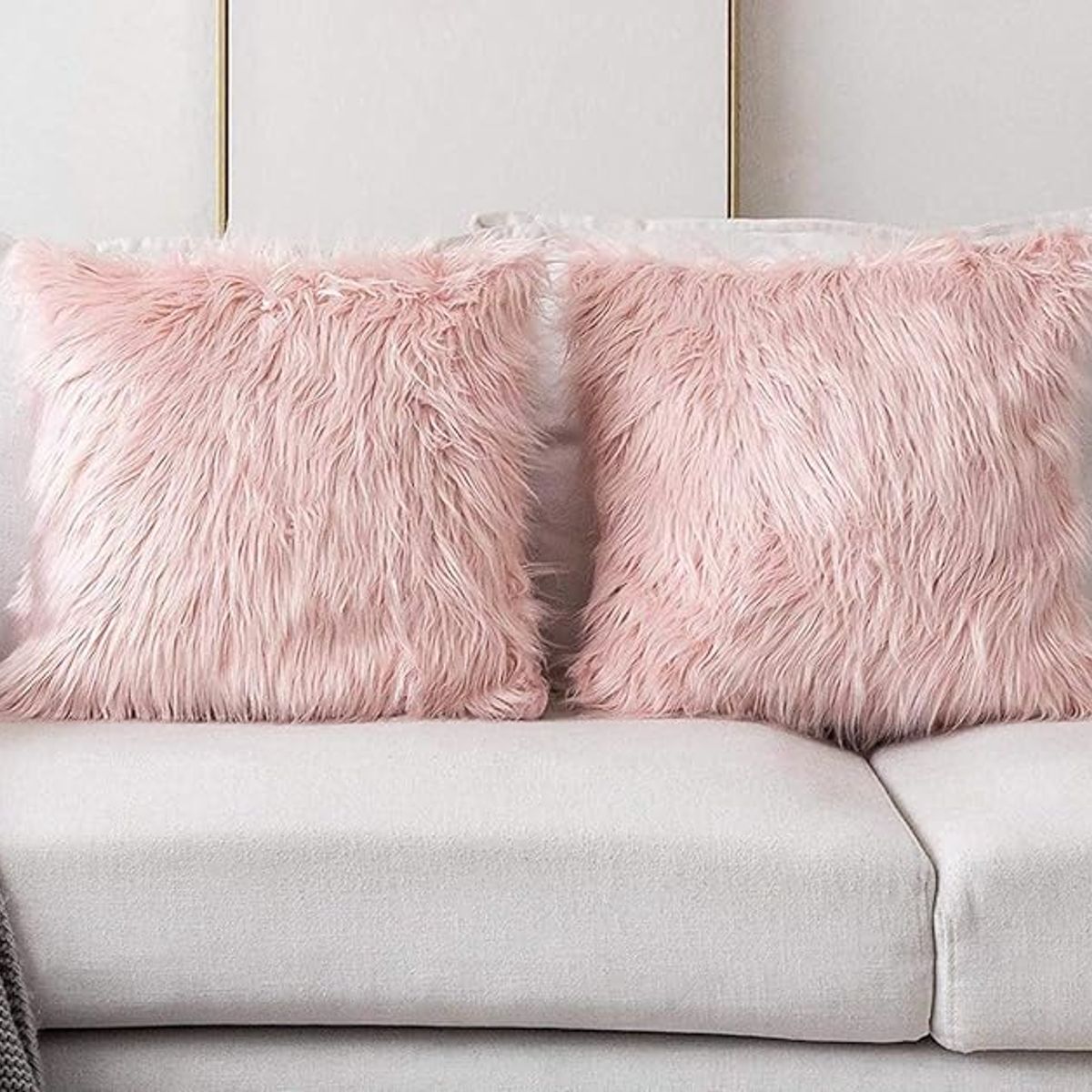 MROTTO - Funda de Cojín Decorativo Rosado Peluda 45x45 cm Pelo Largo