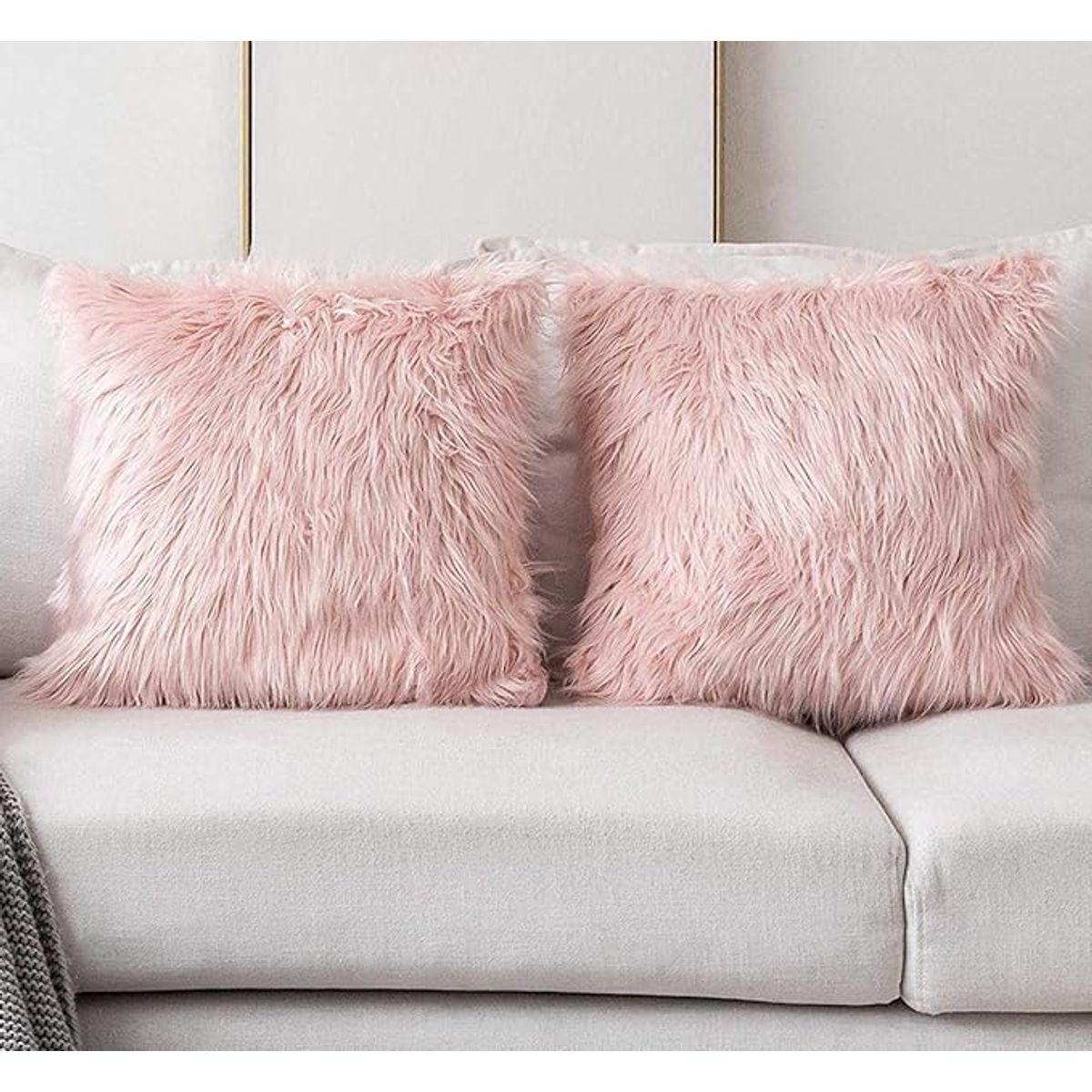 MROTTO - Funda de Cojín Decorativo Rosado Peluda 45x45 cm Pelo Largo