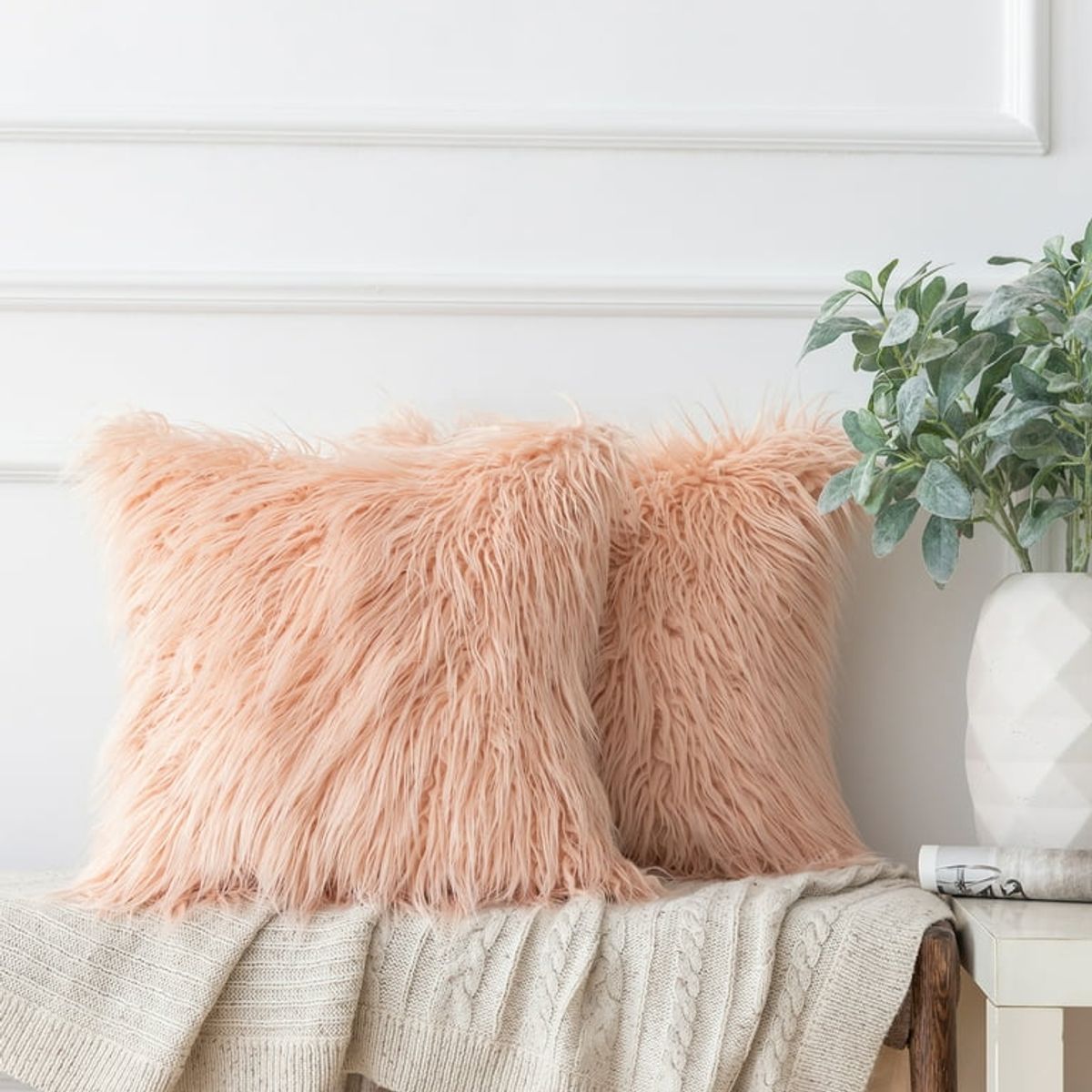 MROTTO - Funda de Cojín Decorativo Naranjo Peluda 45x45 cm Pelo Largo