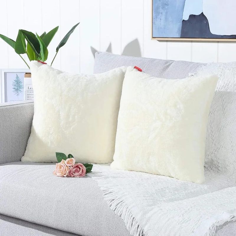 MROTTO - Funda de Cojín Decorativo Beige Peluda 45x45 cm