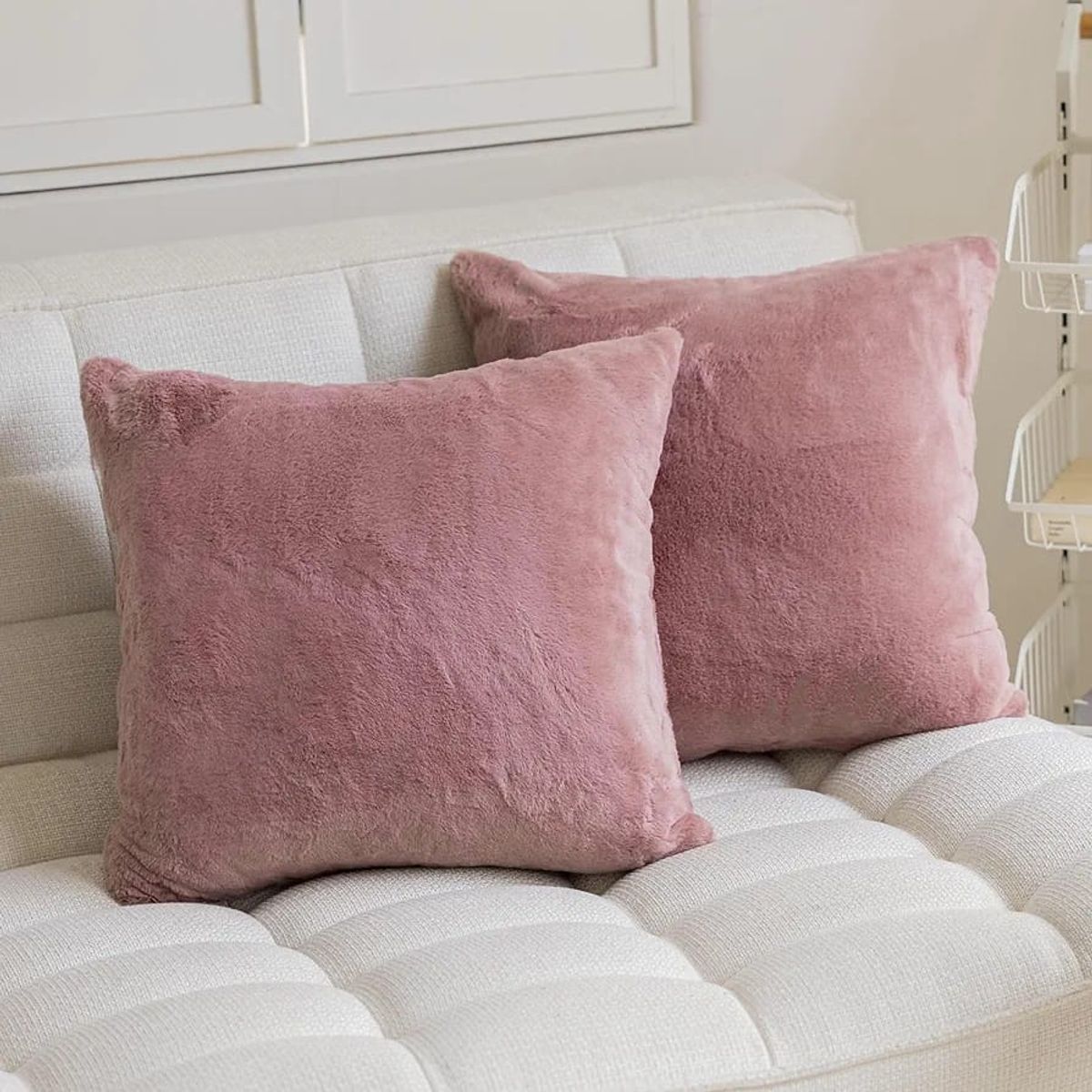 MROTTO - Funda de Cojín Decorativo Rosa Peluda 45x45 cm