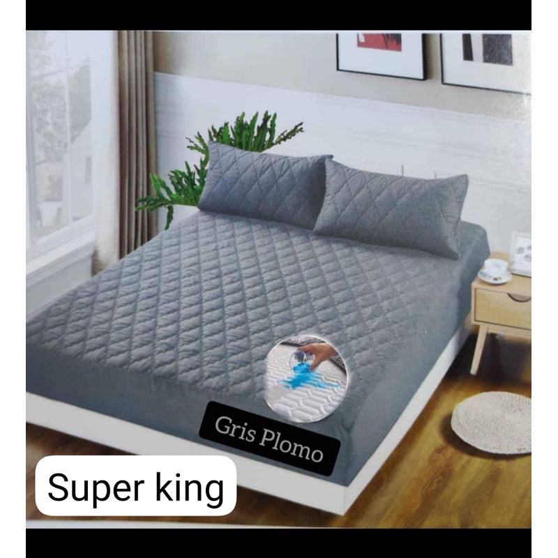 ANGELES DEL HOGAR - Cubre Colchon impermeable Super King Gris