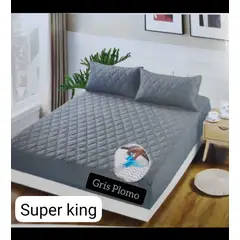 ANGELES DEL HOGAR - Cubre Colchon impermeable Super King Gris