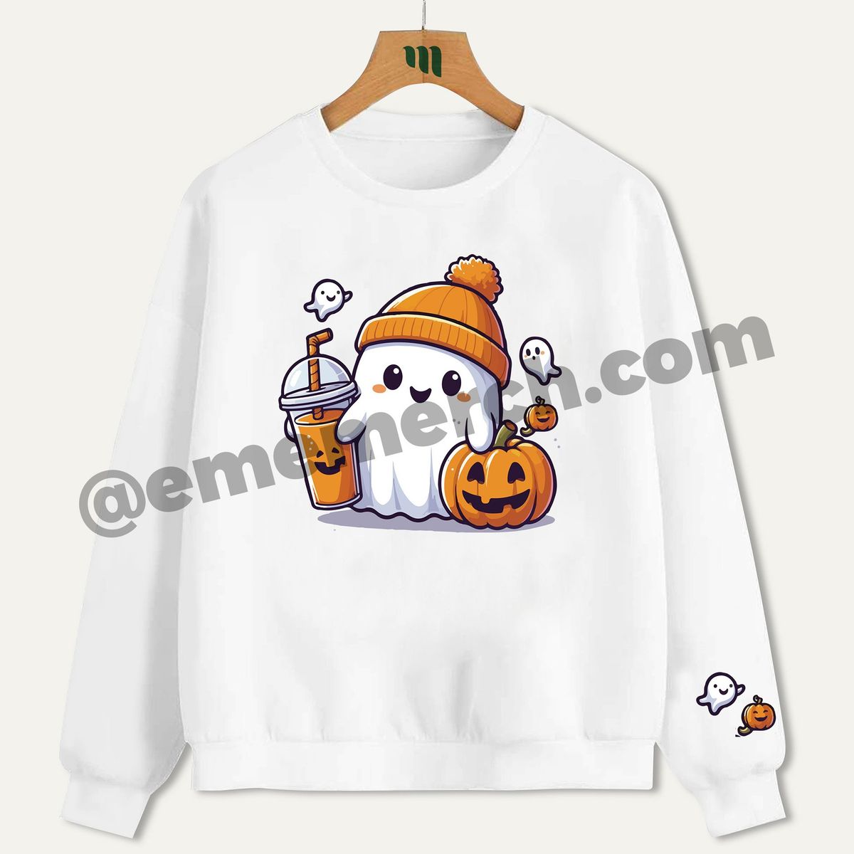 GENERICO - Eme Merch Polerón Fantasma Kawaii con Calabaza