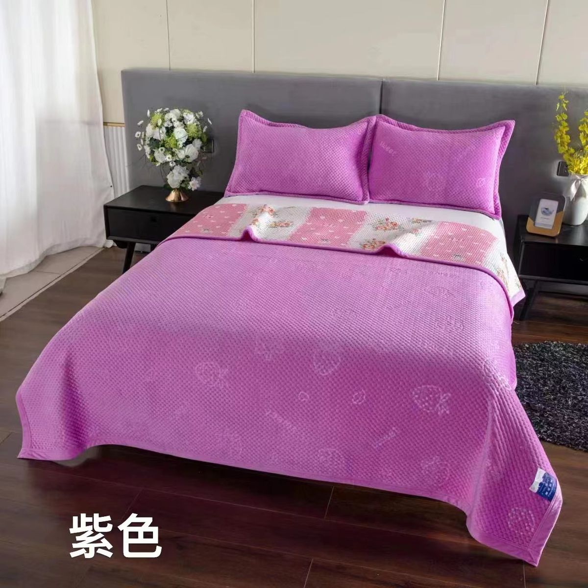 ANGELES DEL HOGAR - Cobertor Plush y Quilt Reversible  2 Plazas Purpura